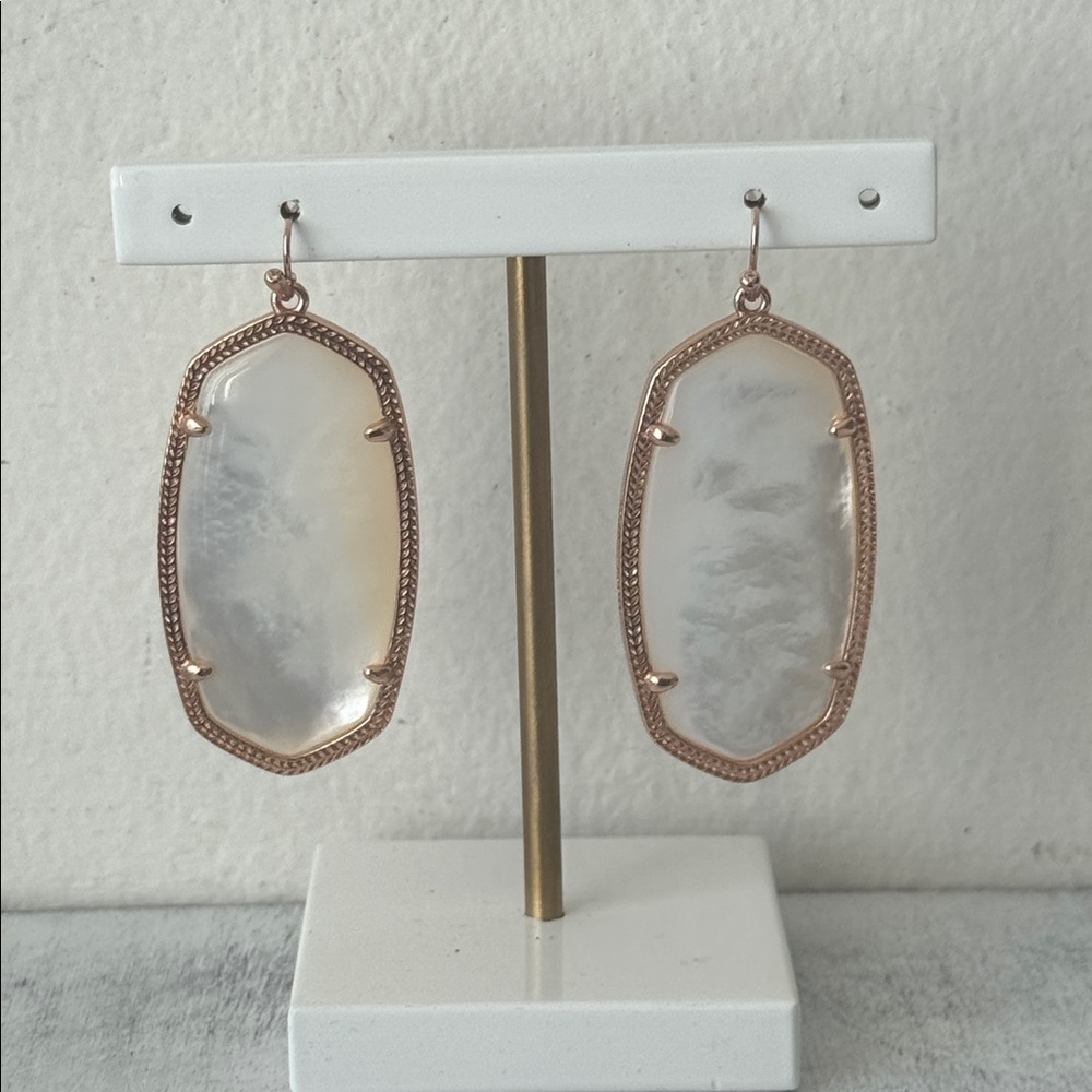 Kendra Scott Danielle Rose Gold and Ivory Mother of Pearl Stone Earrings - Picture 6 of 8